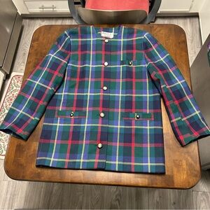 Avoca Made in Ireland Womens Pure New Wool Plaid Oversized Blazer Jacket size S